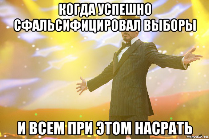 когда успешно сфальсифицировал выборы и всем при этом насрать, Мем Тони Старк (Роберт Дауни младший)