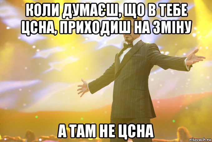 коли думаєш, що в тебе цсна, приходиш на зміну а там не цсна, Мем Тони Старк (Роберт Дауни младший)