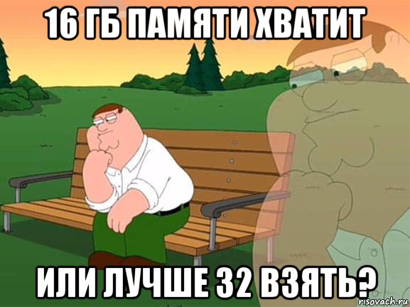 16 гб памяти хватит или лучше 32 взять?, Мем Задумчивый Гриффин