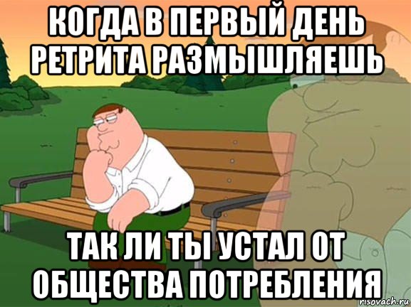 когда в первый день ретрита размышляешь так ли ты устал от общества потребления, Мем Задумчивый Гриффин