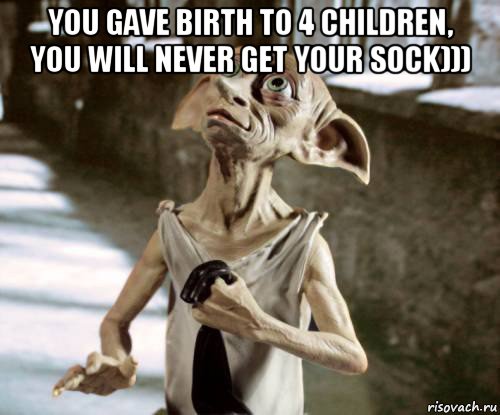 you gave birth to 4 children, you will never get your sock))) , Мем добби