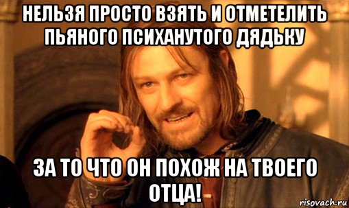 нельзя просто взять и отметелить пьяного психанутого дядьку за то что он похож на твоего отца!, Мем Нельзя просто так взять и (Боромир мем)