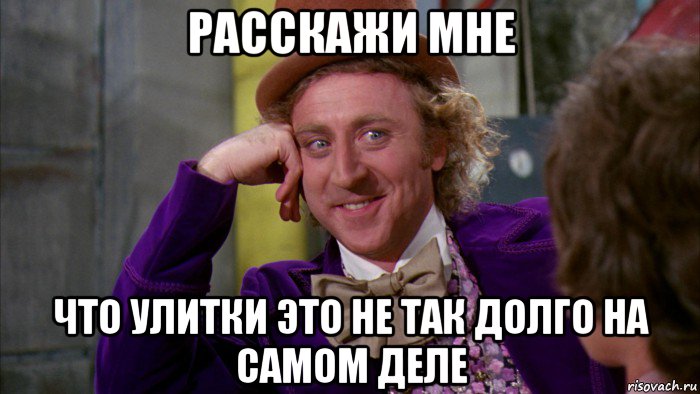 расскажи мне что улитки это не так долго на самом деле, Мем Ну давай расскажи (Вилли Вонка)