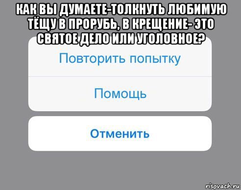 как вы думаете-толкнуть любимую тёщу в прорубь, в крещение- это святое дело или уголовное? , Мем Отменить Помощь Повторить попытку