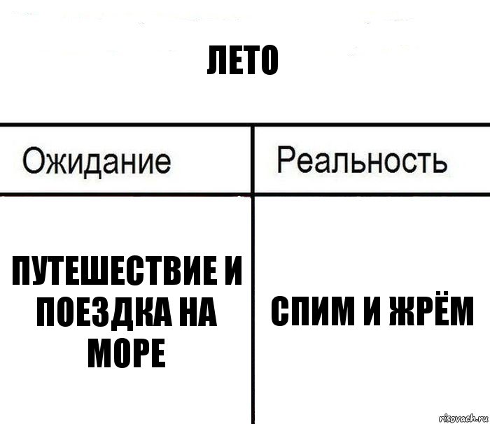 Лето путешествие и поездка на море Спим и жрём, Комикс  Ожидание - реальность