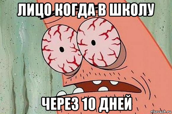 лицо когда в школу через 10 дней, Мем  Патрик в ужасе