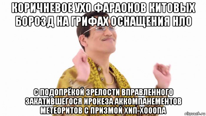 коричневое ухо фараонов китовых борозд на грифах оснащения нло с подопрёкой зрелости вправленного закатившегося ирокеза аккомпанементов метеоритов с призмой хип-хооопа, Мем    PenApple