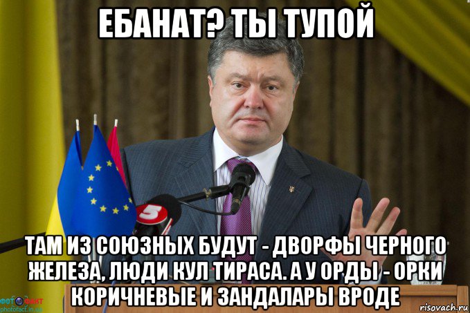 ебанат? ты тупой там из союзных будут - дворфы черного железа, люди кул тираса. а у орды - орки коричневые и зандалары вроде