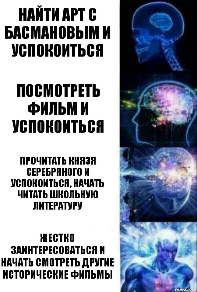 Найти арт с Басмановым и успокоиться Посмотреть фильм и успокоиться Прочитать Князя Серебряного и успокоиться, начать читать школьную литературу Жестко заинтересоваться и начать смотреть другие исторические фильмы, Комикс  Сверхразум