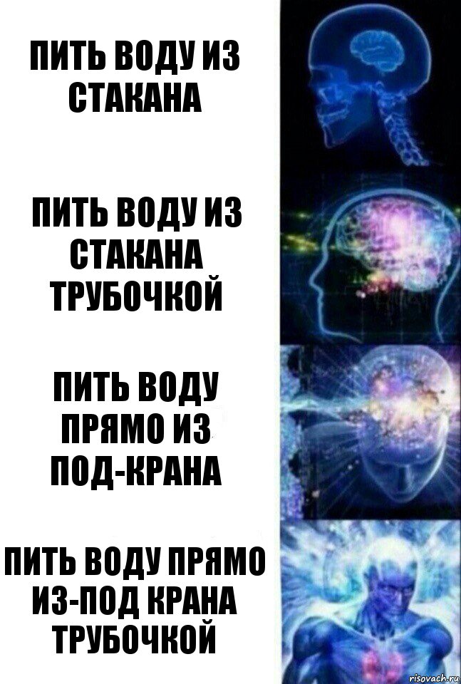 Пить воду из стакана Пить воду из стакана трубочкой Пить воду прямо из под-крана Пить воду прямо из-под крана трубочкой, Комикс  Сверхразум