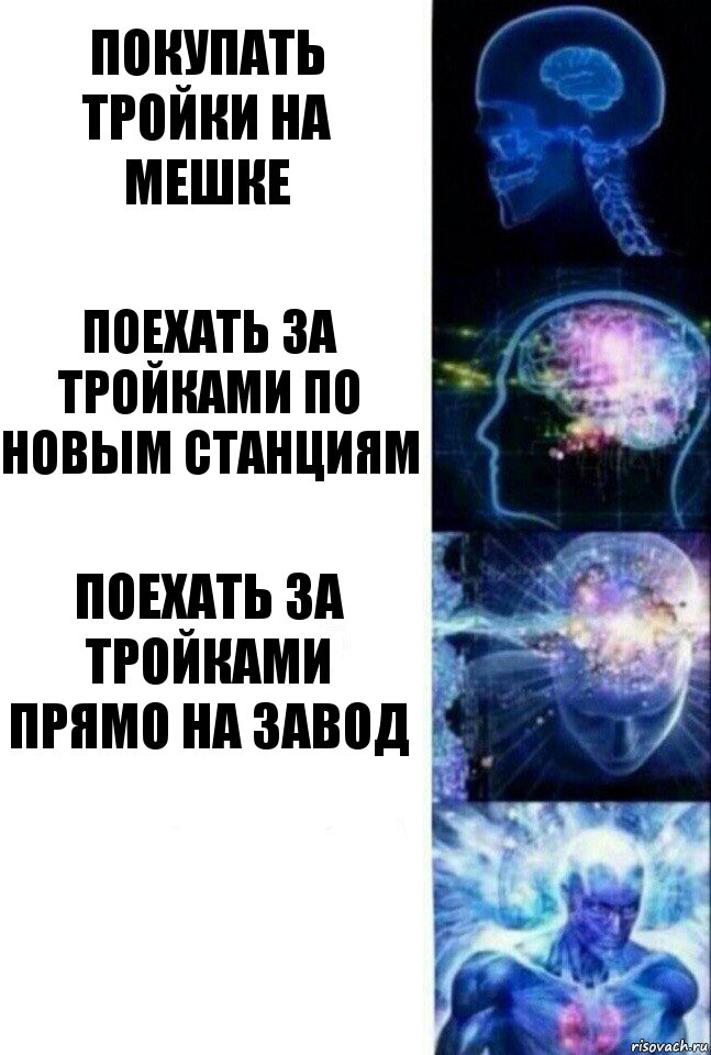 покупать тройки на мешке поехать за тройками по новым станциям поехать за тройками прямо на завод , Комикс  Сверхразум