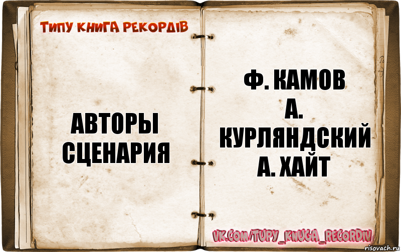 Авторы сценария Ф. Камов
А. Курляндский
А. Хайт, Комикс  Типу книга рекордв