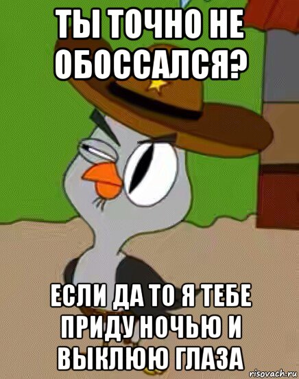 ты точно не обоссался? если да то я тебе приду ночью и выклюю глаза, Мем    Упоротая сова