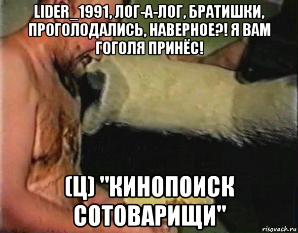 lider_1991, лог-а-лог, братишки, проголодались, наверное?! я вам гоголя принёс! (ц) "кинопоиск сотоварищи"