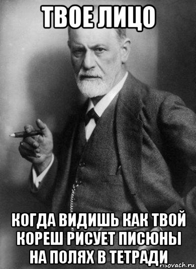 твое лицо когда видишь как твой кореш рисует писюны на полях в тетради, Мем    Фрейд