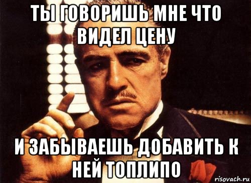 ты говоришь мне что видел цену и забываешь добавить к ней топлипо, Мем крестный отец