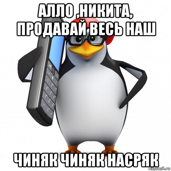 алло ,никита, продавай весь наш чиняк чиняк насряк, Мем   Пингвин звонит