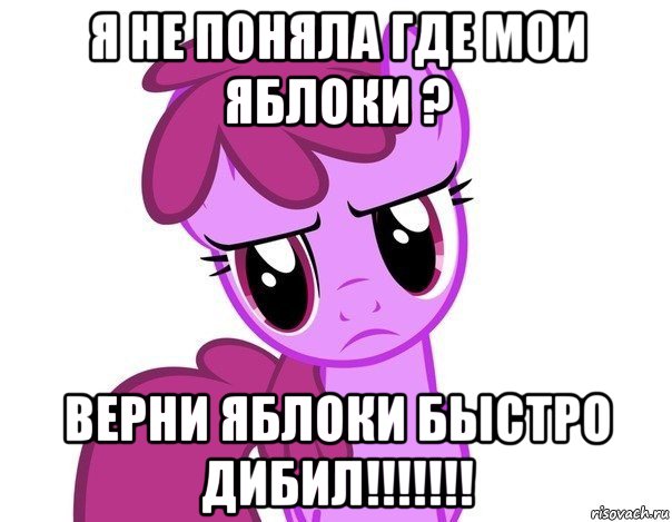 я не поняла где мои яблоки ? верни яблоки быстро дибил!!!!!!!, Мем пони