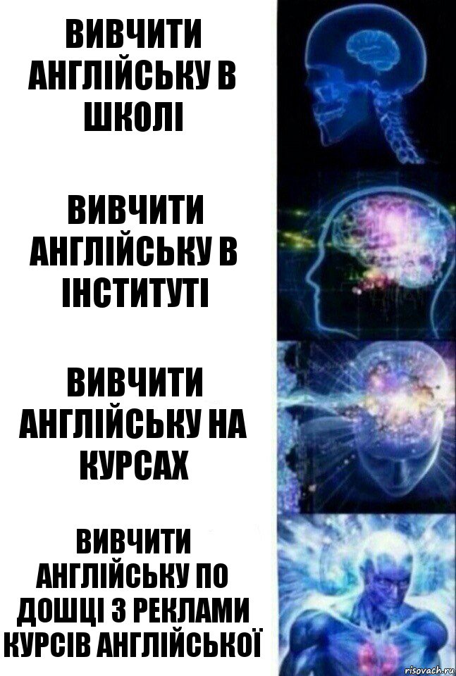 вивчити англійську в школі вивчити англійську в інституті вивчити англійську на курсах вивчити англійську по дошці з реклами курсів англійської, Комикс  Сверхразум