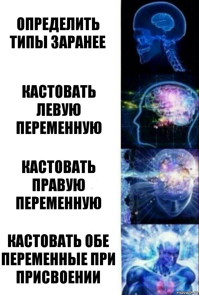 Определить типы заранее Кастовать левую переменную Кастовать правую переменную Кастовать обе переменные при присвоении, Комикс  Сверхразум