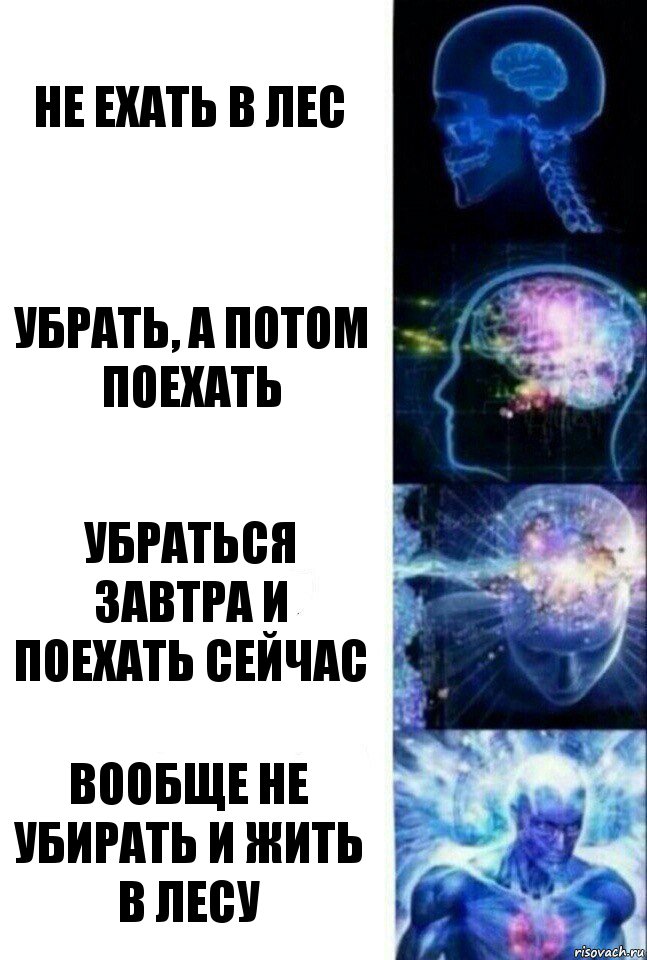 не ехать в лес убрать, а потом поехать убраться завтра и поехать сейчас вообще не убирать и жить в лесу, Комикс  Сверхразум