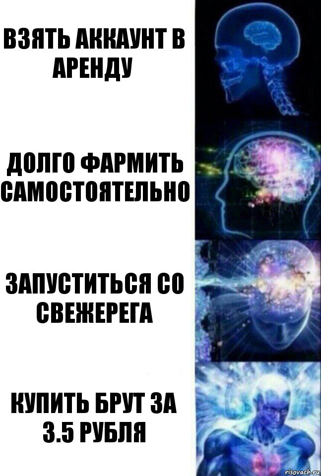 Взять аккаунт в аренду Долго фармить самостоятельно Запуститься со свежерега Купить брут за 3.5 рубля, Комикс  Сверхразум