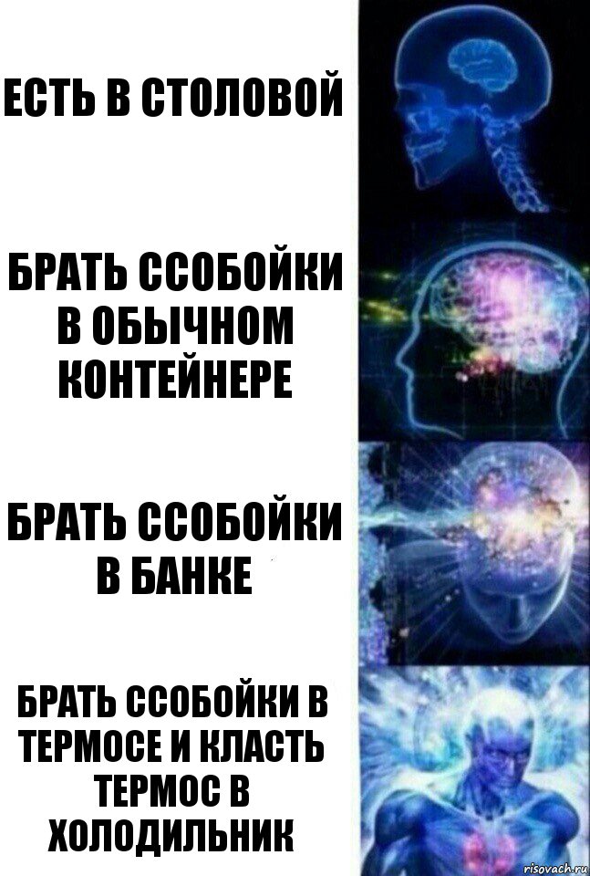 есть в столовой брать ссобойки в обычном контейнере брать ссобойки в банке брать ссобойки в термосе и класть термос в холодильник, Комикс  Сверхразум