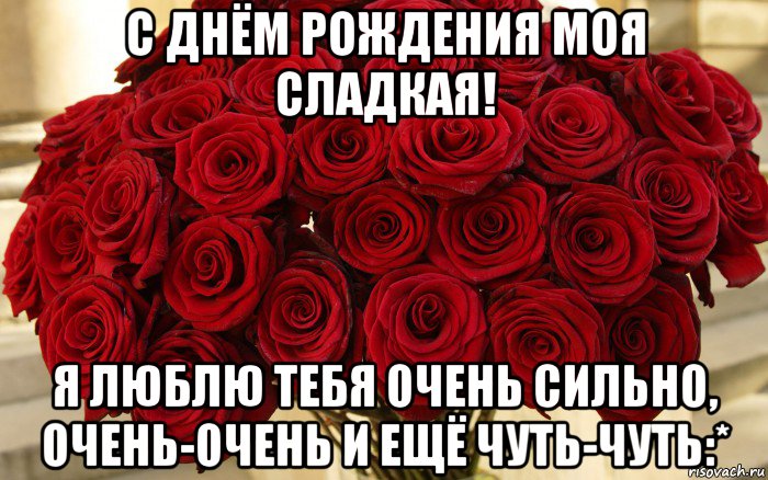 с днём рождения моя сладкая! я люблю тебя очень сильно, очень-очень и ещё чуть-чуть:*