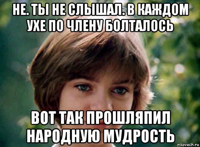 не. ты не слышал. в каждом ухе по члену болталось вот так прошляпил народную мудрость