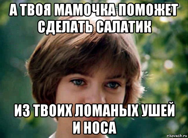 а твоя мамочка поможет сделать салатик из твоих ломаных ушей и носа, Мем Алиса селезнёва
