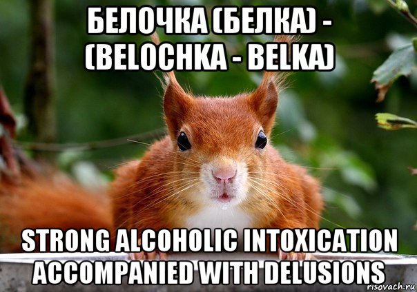 белочка (белка) - (belochka - belka) strong alcoholic intoxication accompanied with delusions