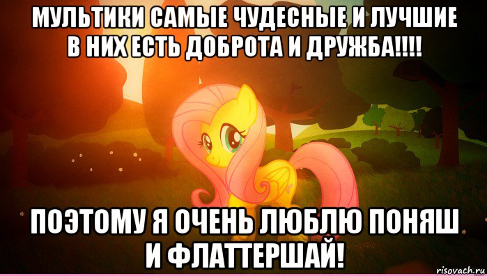 мультики самые чудесные и лучшие в них есть доброта и дружба!!!! поэтому я очень люблю поняш и флаттершай!