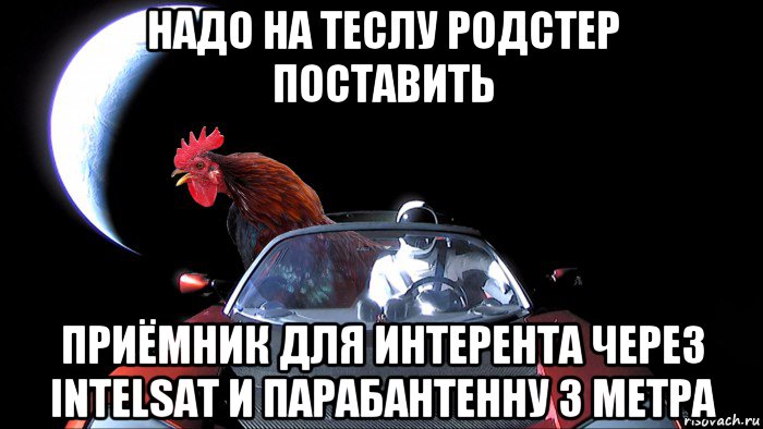 надо на теслу родстер поставить приёмник для интерента через intelsat и парабантенну 3 метра