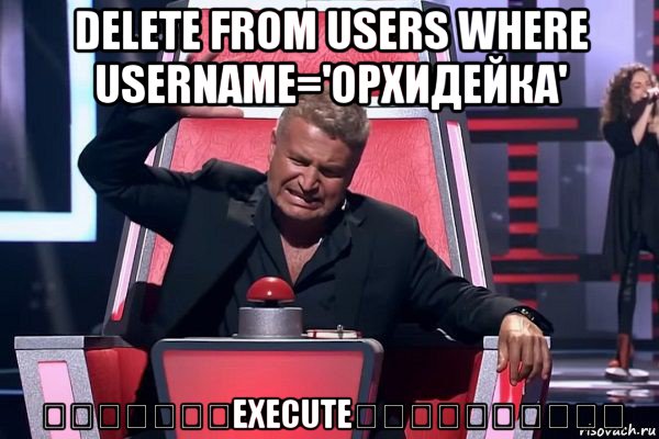 delete from users where username='орхидейка'      ‎‏execute    ‌‌‍‍‎‏, Мем   Отчаянный Агутин