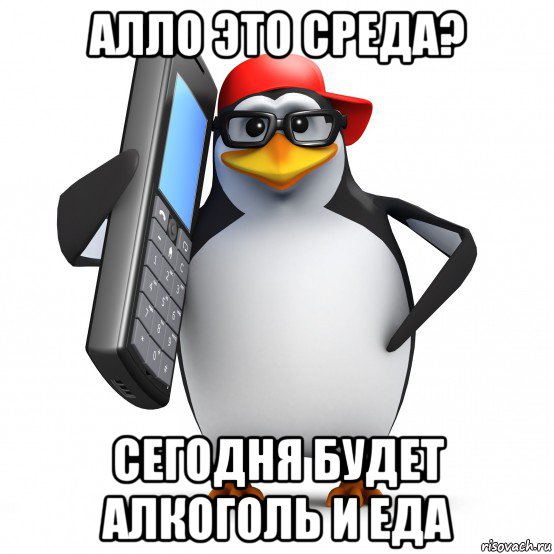 алло это среда? сегодня будет алкоголь и еда, Мем   Пингвин звонит