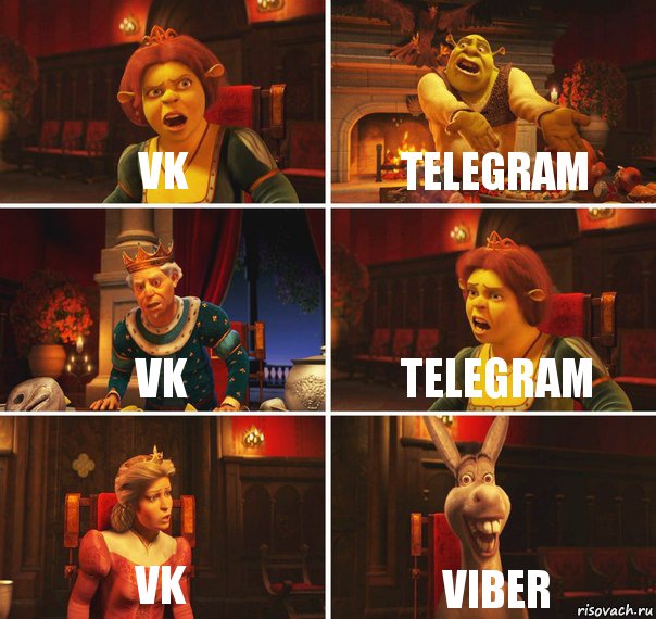 VK Telegram VK Telegram VK Viber, Комикс  Шрек Фиона Гарольд Осел