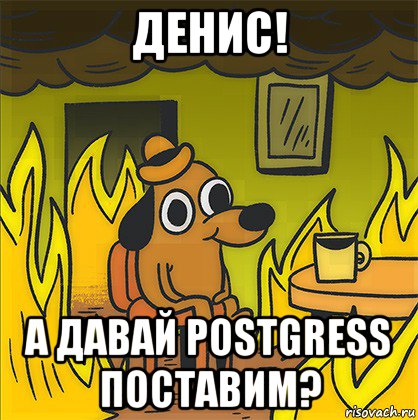 денис! а давай postgress поставим?, Мем Собака в огне