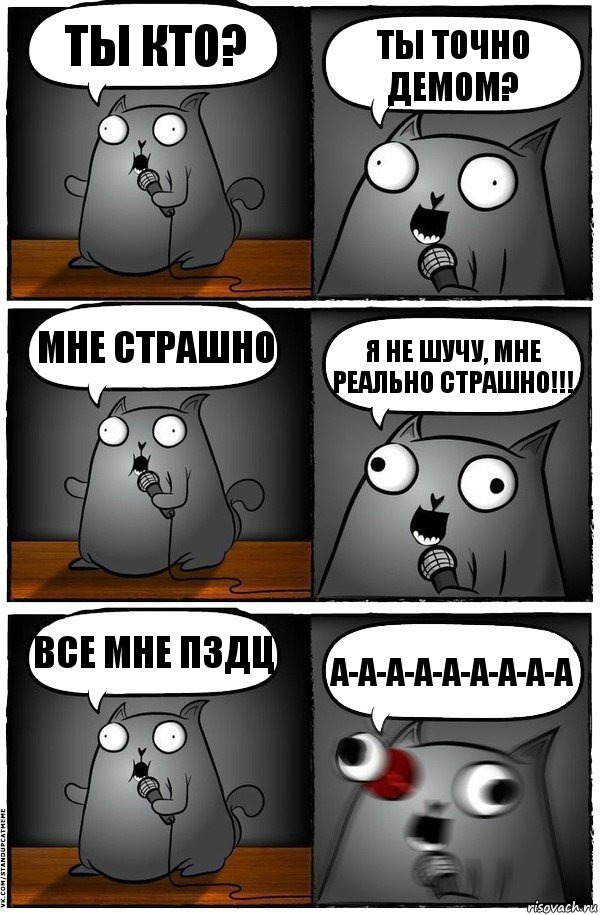 Ты кто? Ты точно демом? Мне страшно Я не шучу, мне реально страшно!!! Все мне ПЗДЦ А-а-а-а-а-а-а-а-а, Комикс  Стендап-кот