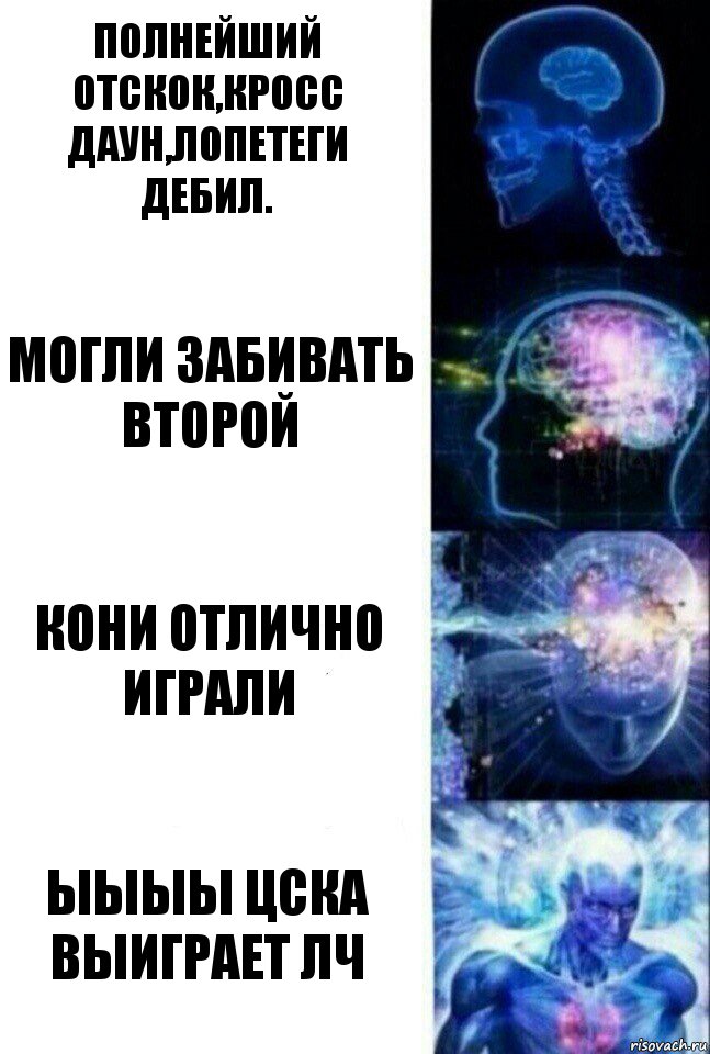 Полнейший отскок,Кросс даун,Лопетеги дебил. Могли забивать второй Кони отлично играли ЫЫЫЫ ЦСКА ВЫИГРАЕТ ЛЧ, Комикс  Сверхразум