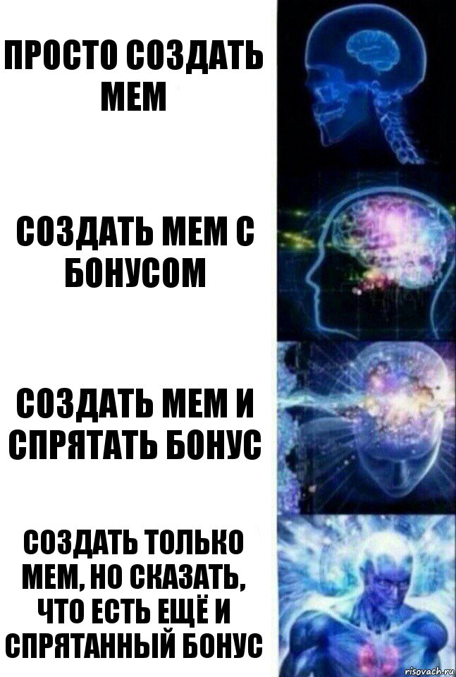 Просто создать мем Создать мем с бонусом Создать мем и спрятать бонус Создать только мем, но сказать, что есть ещё и спрятанный бонус, Комикс  Сверхразум