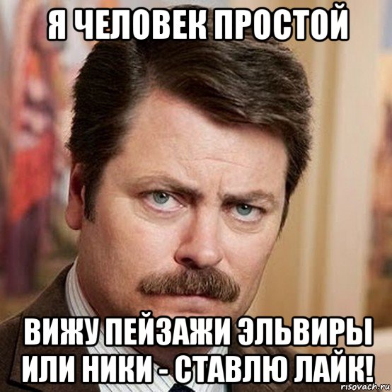 я человек простой вижу пейзажи эльвиры или ники - ставлю лайк!, Мем Я человек простой
