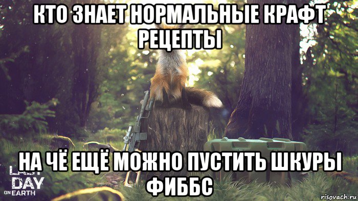 кто знает нормальные крафт рецепты на чё ещё можно пустить шкуры фиббс