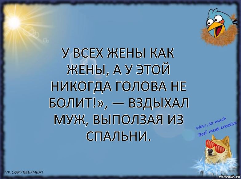 У всех жены как жены, а у этой никогда голова не болит!», — вздыхал муж, выползая из спальни.