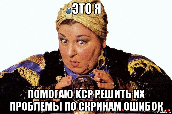 это я помогаю kcp решить их проблемы по скринам ошибок, Мем гадалка