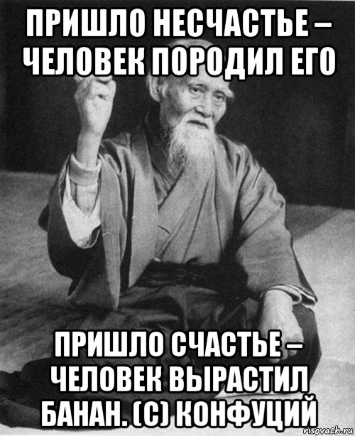 пришло несчастье – человек породил его пришло счастье – человек вырастил банан. (с) конфуций