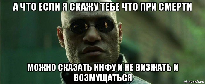 а что если я скажу тебе что при смерти можно сказать инфу и не визжать и возмущаться, Мем  морфеус