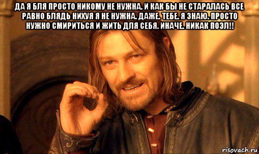 да я бля просто никому не нужна. и как бы не старалась все равно блядь нихуя я не нужна. даже. тебе. я знаю. просто нужно смириться и жить для себя. иначе. никак поэл!! , Мем Нельзя просто так взять и (Боромир мем)