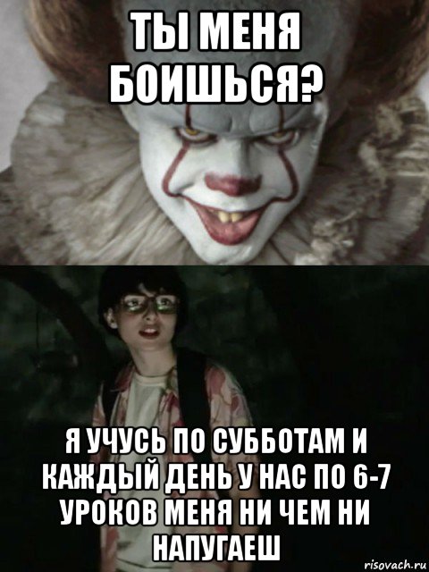 ты меня боишься? я учусь по субботам и каждый день у нас по 6-7 уроков меня ни чем ни напугаеш