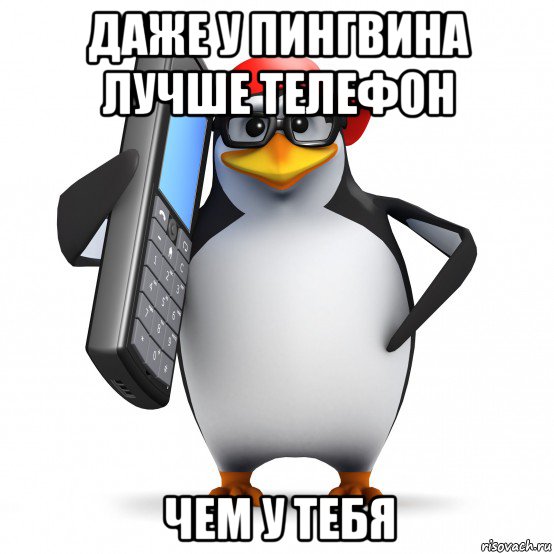 даже у пингвина лучше телефон чем у тебя, Мем   Пингвин звонит