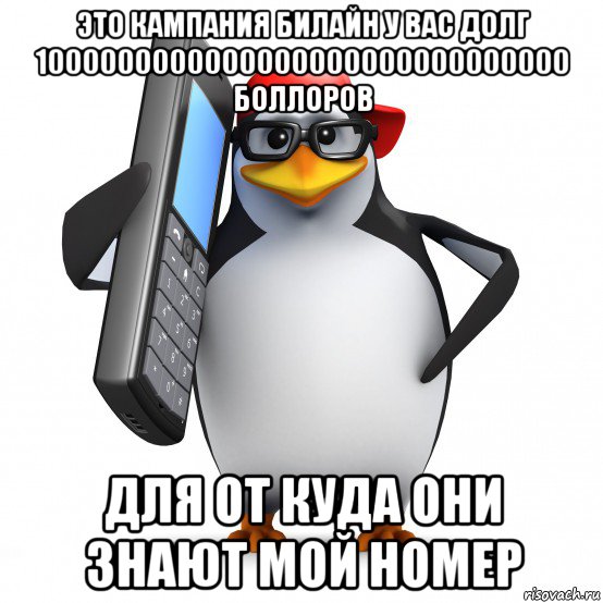 это кампания билайн у вас долг 1000000000000000000000000000000 боллоров для от куда они знают мой номер, Мем   Пингвин звонит